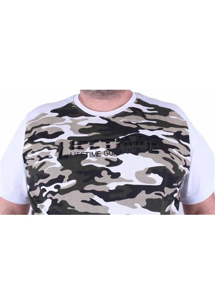 Büyük Beden Shoulder Line Camouflage Erkek Tişört 23147 Beyaz modelleri