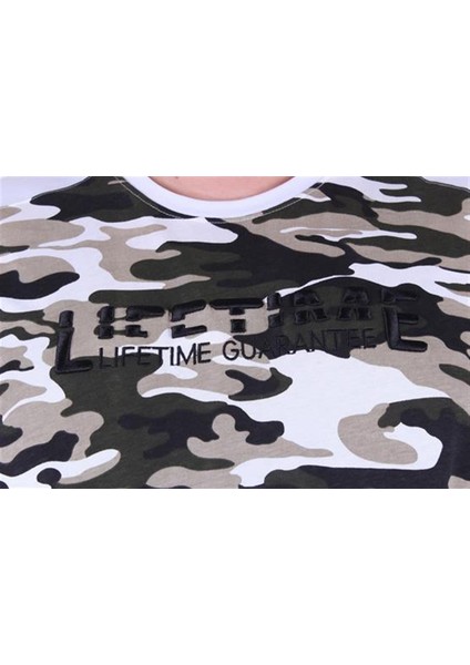 Büyük Beden Shoulder Line Camouflage Erkek Tişört 23147 Beyaz fırsatları