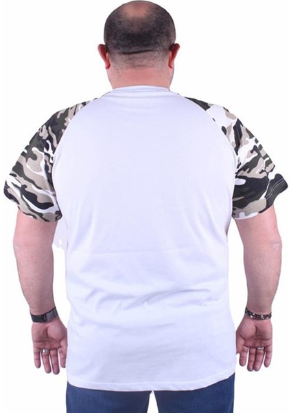 Büyük Beden Raglan Sleeve Camouflage Erkek Tişört 23146 Beyaz