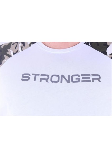 Büyük Beden Raglan Sleeve Camouflage Erkek Tişört 23146 Beyaz