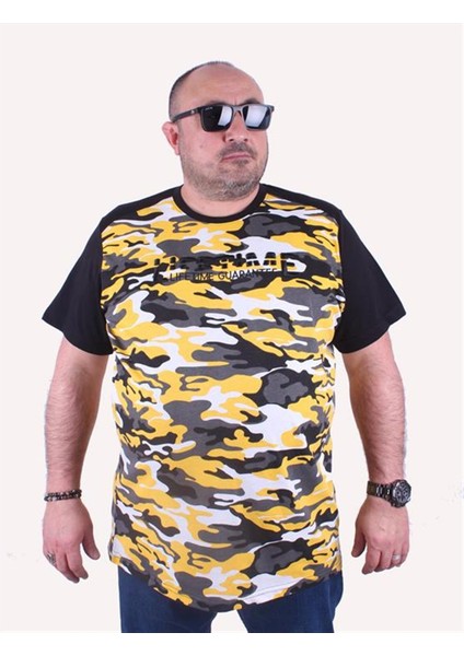 Büyük Beden Shoulder Line Camouflage Erkek Tişört 23147 Hardal