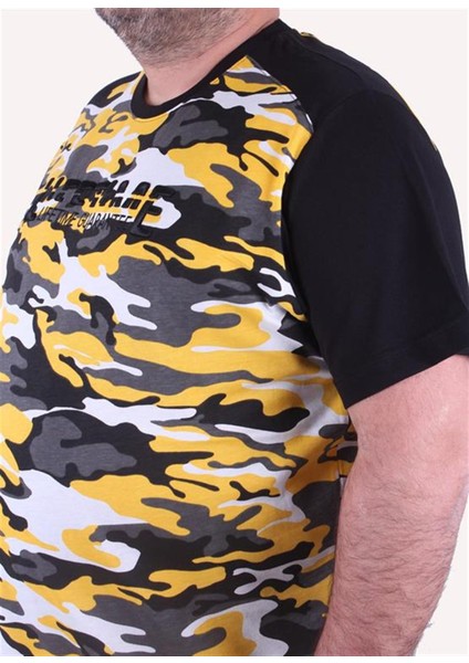 Büyük Beden Shoulder Line Camouflage Erkek Tişört 23147 Hardal fiyatları