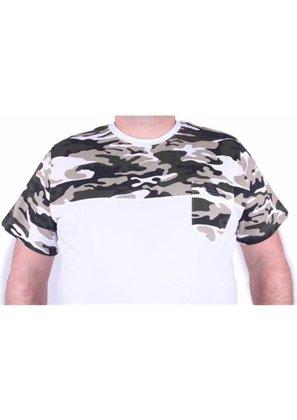 Büyük Beden Cepli Camouflage Erkek Tişört 23145 Beyaz fiyatları