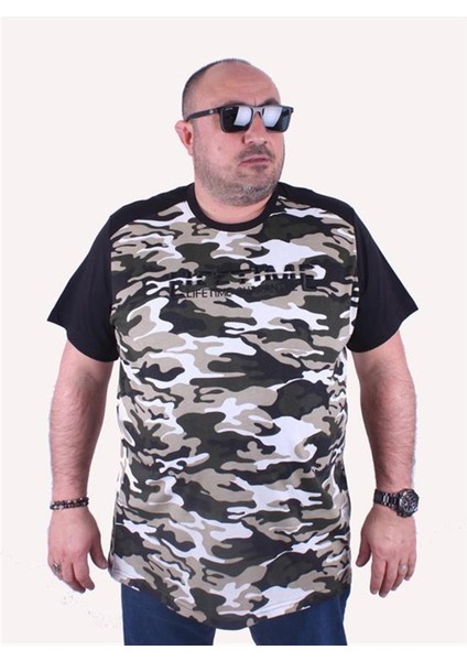 Büyük Beden Shoulder Line Camouflage Erkek Tişört 23147 Hakı