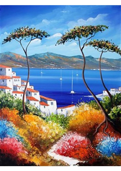 Çalılar Arasından Deniz Pixart Sanat Elmas Mozaik Tablo Diamond Türkiye 41 x 55 cm