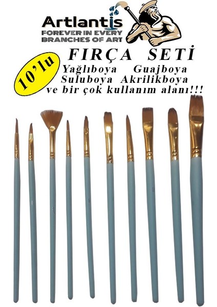 Fırça Seti 10'lu Resim Fırçası 1 Paket Suluboya Akrilik Boya Guaj Boya Yağlı Boya Fırca Seti Kesik Yelpaze