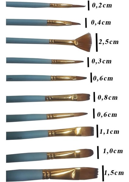 Fırça Seti 10'lu Resim Fırçası 1 Paket Suluboya Akrilik Boya Guaj Boya Yağlı Boya Fırca Seti Kesik Yelpaze