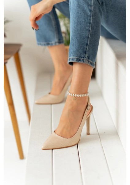 Bej Yılan Derisi Desenli Stiletto Sivri Burun Kadın Topuklu Ayakkabı modelleri