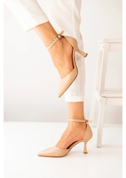 Nude Cilt Bilekten Bağlamalı Stiletto Sivri Burun Kadın Topuklu Ayakkabı fırsatları