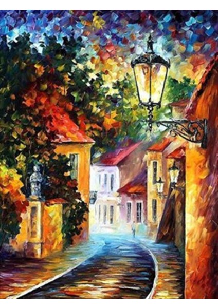 Leonid Afremov Taş Evler Pixart Sanat Elmas Mozaik Tablo Diamond Türkiye 41 x 53 cm