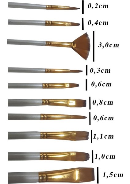 Fırça Seti 10'lu Resim Fırçası 1 Paket Suluboya Akrilik Boya Guaj Boya Yağlı Boya Fırca Seti Kesik Yelpaze