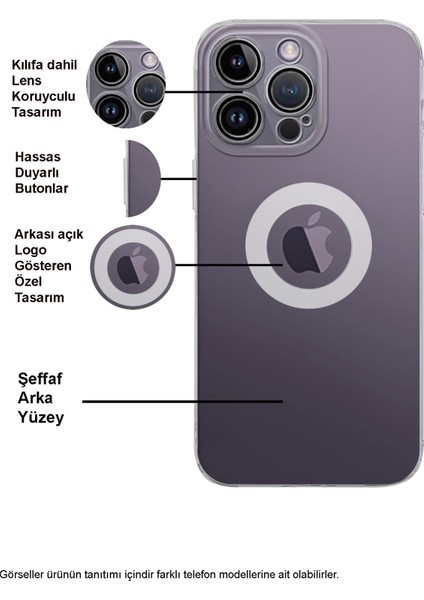 Caseworld Apple iPhone 11 ile Uyumlu Kapak Lens Koruması Kapalı Logo Kısmı Açık Şeffaf Silikon Kılıf