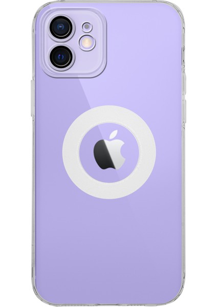 Caseworld Apple iPhone 12 ile Uyumlu Kapak Lens Koruması Kapalı Logo Kısmı Açık Şeffaf Silikon Kılıf
