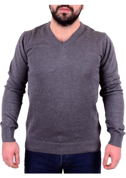 3622 Gri Melanj V Yaka Erkek Kazak fiyatları