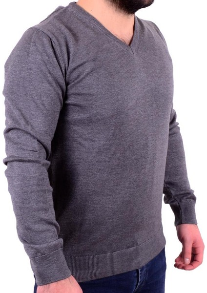 3622 Gri Melanj V Yaka Erkek Kazak modelleri