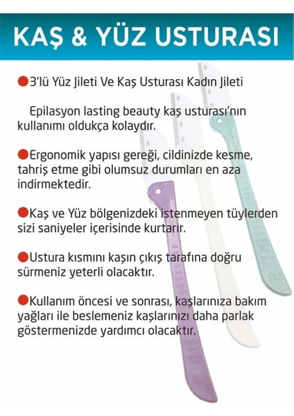 Kaş Usturası 3'lü Yüz Jileti Bıyık Alma Epilasyon Kaş Ustra Kaş Jileti Bıyık Jileti Ustra