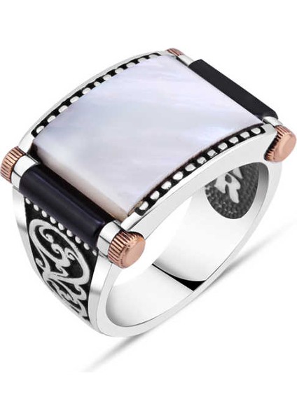 Ortası Sedef Yanları Oniks Taşlı Erkek Yüzük