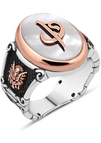 Sedef Taş Üzeri Elif-Vav Erkek Yüzük