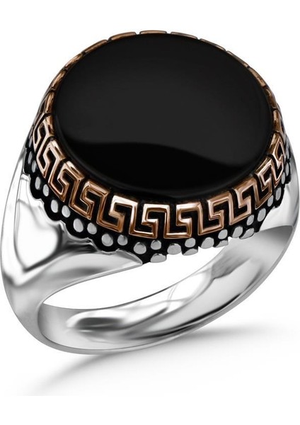 Siyah Oniks Taşlı Gümüş Erkek Yüzük