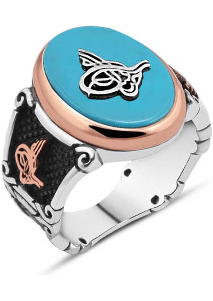 Turkuaz Taş Üzeri Tuğralı Erkek Yüzük