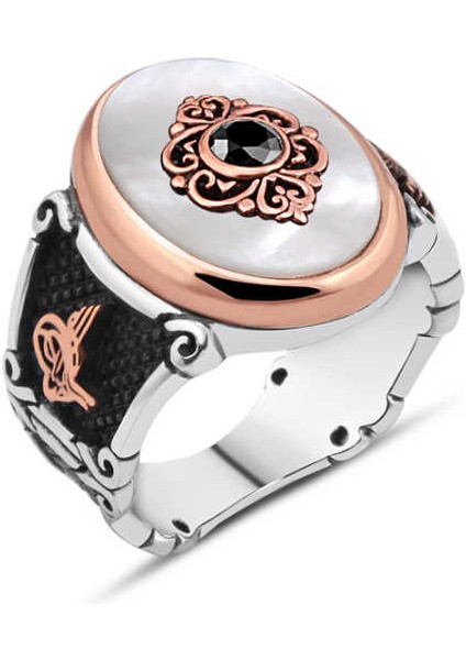 Sedef Taş Ortası Zirkon Taşlı Erkek Yüzük