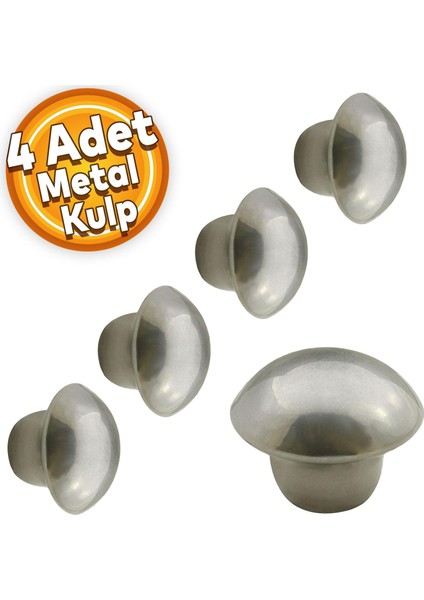Mantar Düğme Kulp Çekmece Dolap Kapak Kulpu Kulbu Krom (4 Adet)