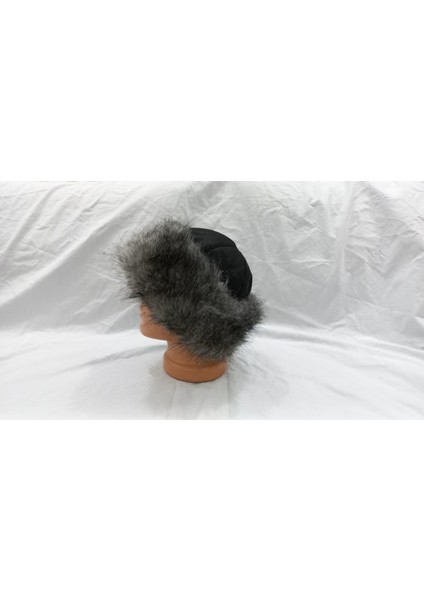 Kurt Tüyü Desenli Gökbörü Hun Deri Börk Kalpak şapka