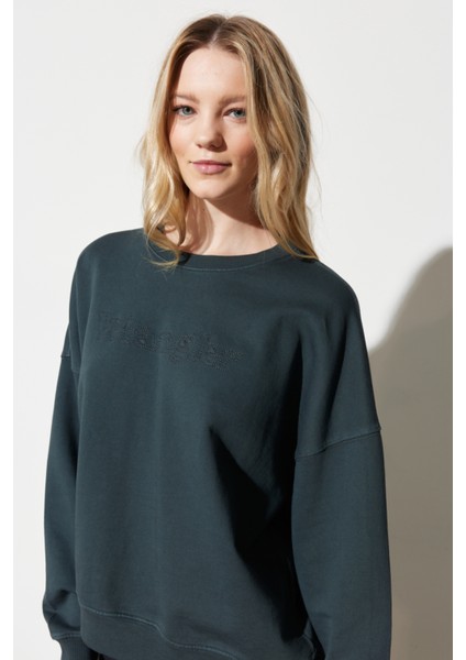 Loose Fit Rahat Kesim %100 Pamuk Bisiklet Yaka Siyah Sweatshirt