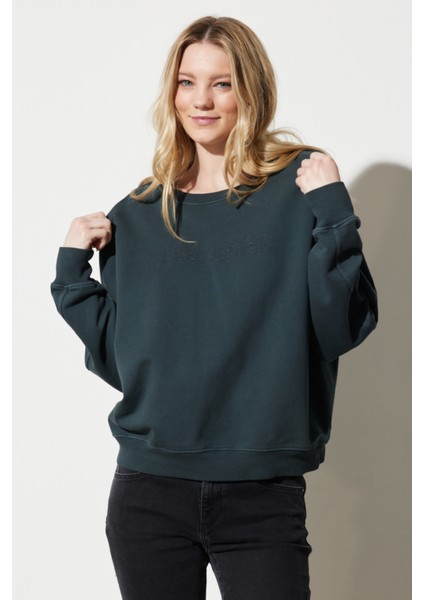 Loose Fit Rahat Kesim %100 Pamuk Bisiklet Yaka Siyah Sweatshirt fiyatları