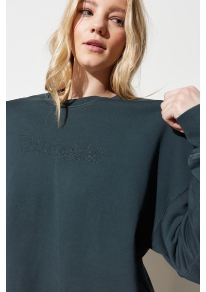 Loose Fit Rahat Kesim %100 Pamuk Bisiklet Yaka Siyah Sweatshirt modelleri