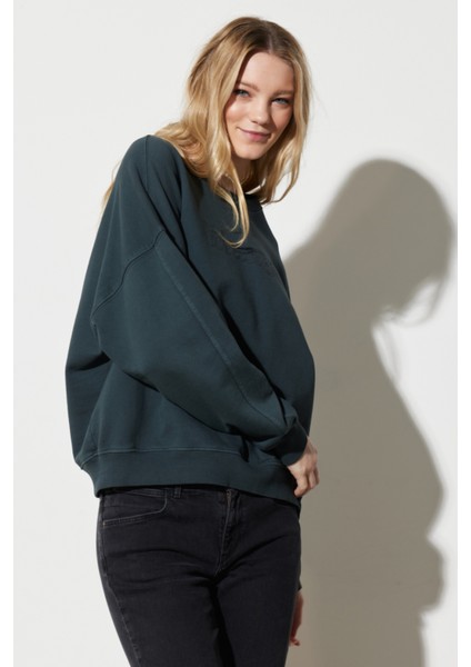 Loose Fit Rahat Kesim %100 Pamuk Bisiklet Yaka Siyah Sweatshirt fırsatları