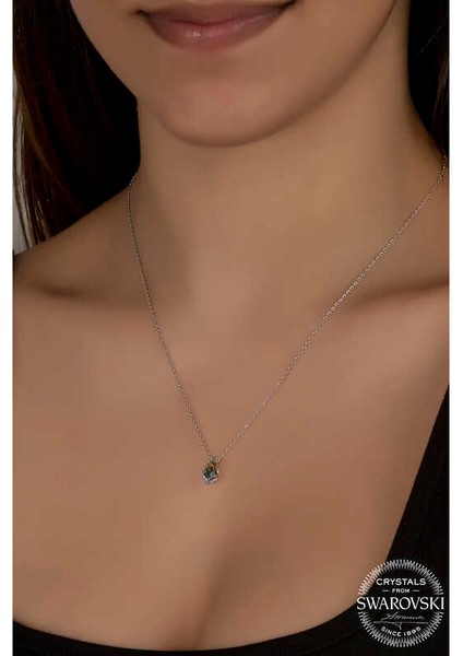Swarovski Crystal Taşlı Damla Gümüş Kadın Kolye