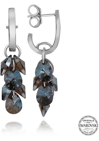 Swarovski Crystal Taşlı Gümüş Salkım Sallantılı Çivili Kadın Küpe