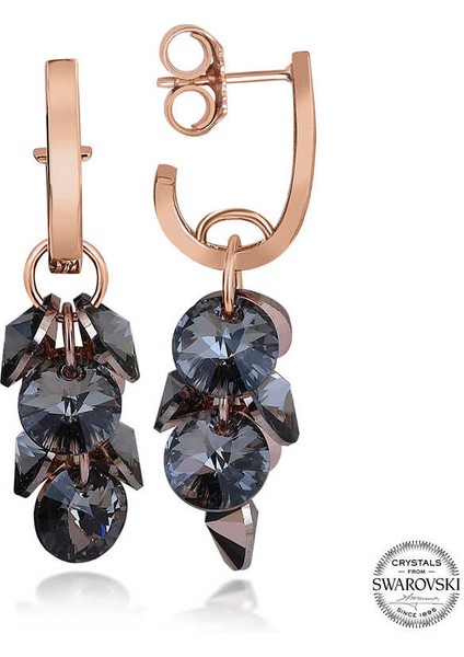 Swarovski Crystal Taşlı Gümüş Salkım Sallantılı Çivili Kadın Küpe