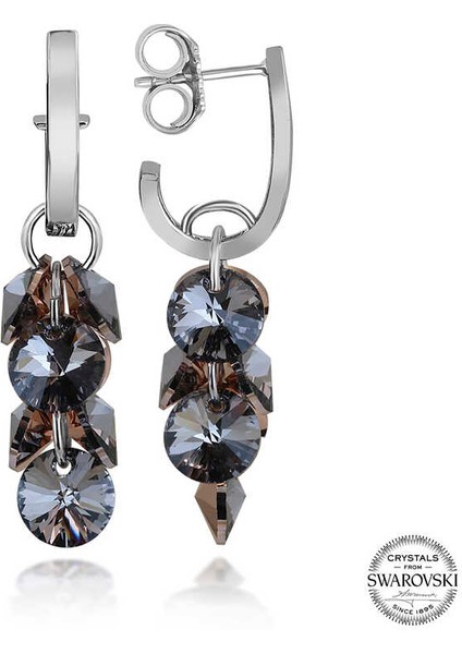 Swarovski Crystal Taşlı Gümüş Salkım Sallantılı Çivili Kadın Küpe
