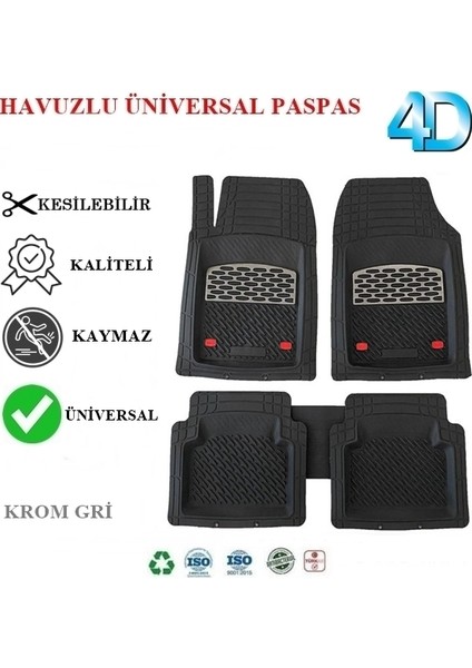 Audi Q7 2014 4d Havuzlu Universal Paspas Krom Gri