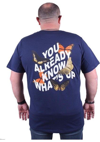 Büyük Beden Sıfır Yaka Tişört Butterfly 23107 Marin