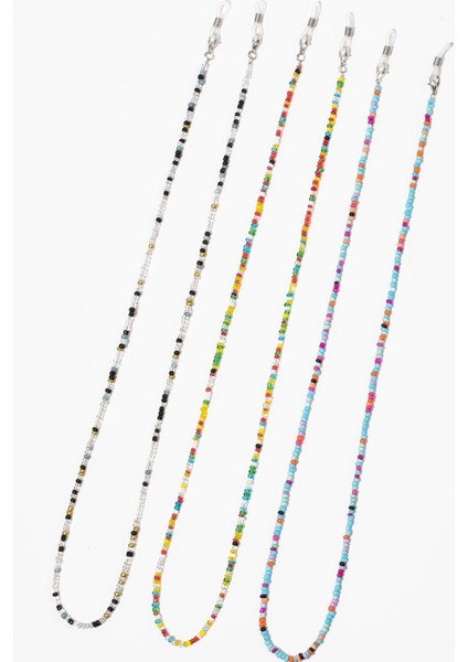 Renkli Boncuk Gözlük Zinciri Gözlük Askısı 3'lü Paket