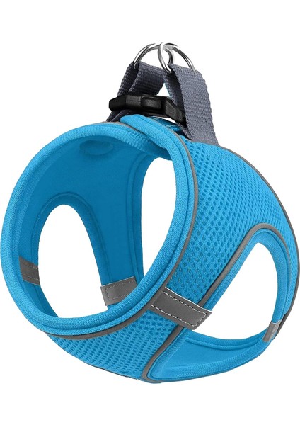Air Mesh Kedi Köpek Göğüs Tasması Çift Reflektörlü, Terletmeyen Turkuaz / Neon Blue