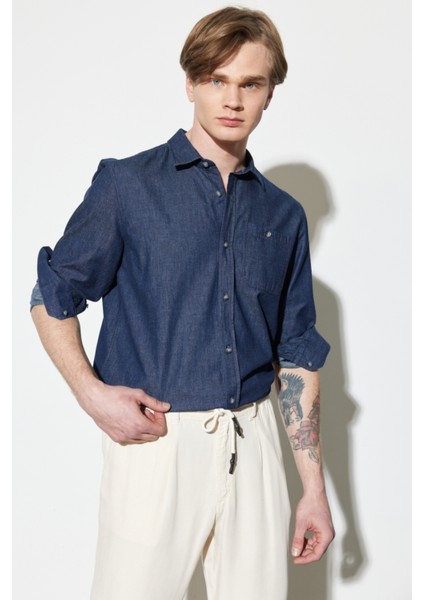 Wrangler Regular Fit Normal Kesim %100 Pamuk Koyu Mavi Uzun Kollu Gömlek modelleri