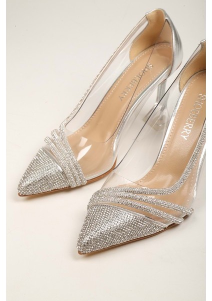 Kadın Kyle Gümüş Şeffaf Taşlı Topuklu Ayakkabı Stiletto indirimleri