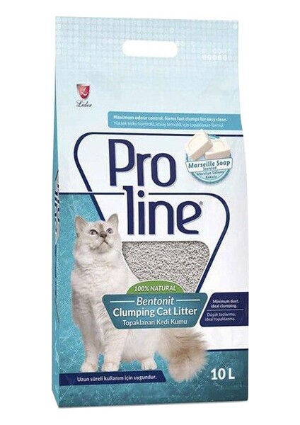 Pro Line Marsilya Sabun Kokulu 10LT Bentonit Kedi Kumu Topaklanan İnce Taneli Kedi Kumu