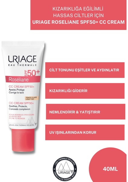 Roseliane Cc Cream Spf50+ 40 ml Kızarıklığa Eğilimli Olan Hassas Ciltler İçin Güneş Kremi