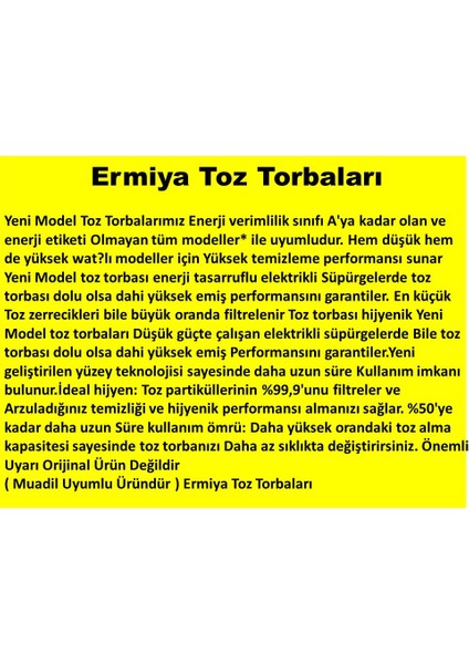 Arçelik Trb 6986 Elektrikli Süpürge Kağıt Toz Torbası 10 Adet