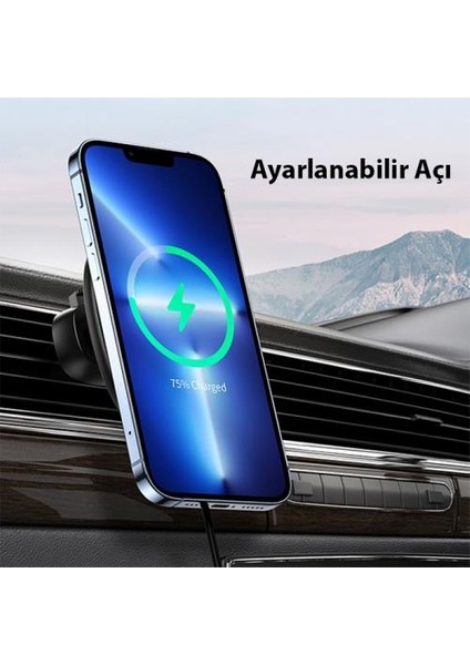 Kablosuz Şarj 15W Araç Şarjı Magsafe Araç Telefon Tutucu Iphone 14 13 12 11 Pro Max Araç Şarjı