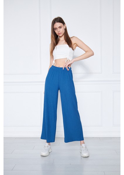 Kadın Büyük Beden Bel Lastikli Bol Paça Börülce Kumaş Pantolon modelleri