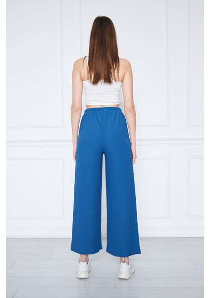 Kadın Büyük Beden Bel Lastikli Bol Paça Börülce Kumaş Pantolon indirimleri