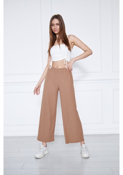 Kadın Büyük Beden Bel Lastikli Bol Paça Börülce Kumaş Pantolon fırsatları