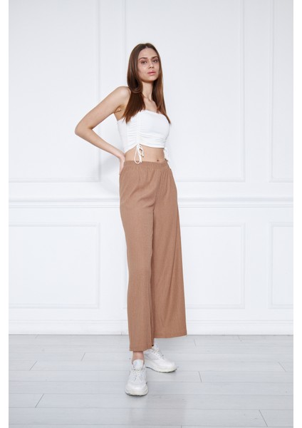 Kadın Büyük Beden Bel Lastikli Bol Paça Börülce Kumaş Pantolon indirimleri