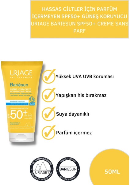 Bariesun Spf 50+ Creme Sans Parf 50 Ml Parfüm İçermeyen Hassas Ciltler için Güneş Koruyucu Krem